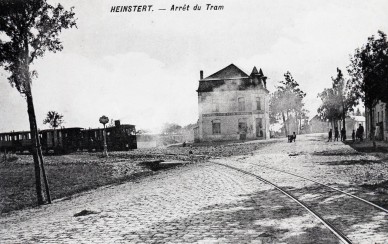 Heinstert- arrêtdu tram + machine vapeur-25.03.1912 (Kergen JM d'Arlon).jpg